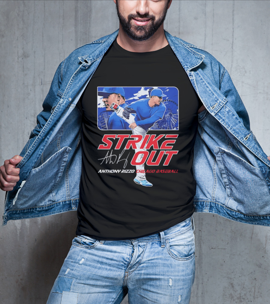 Strike Out Anthony Rizzo Chicago Baseball Pitcher Ferris Wheel Skyline T-Shirt