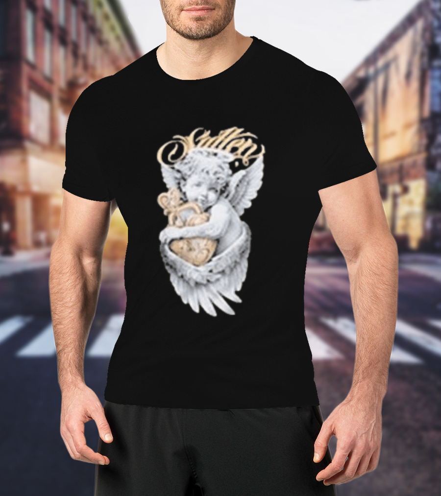 Sullen Heavenly Angel Embracing Heart T-Shirt