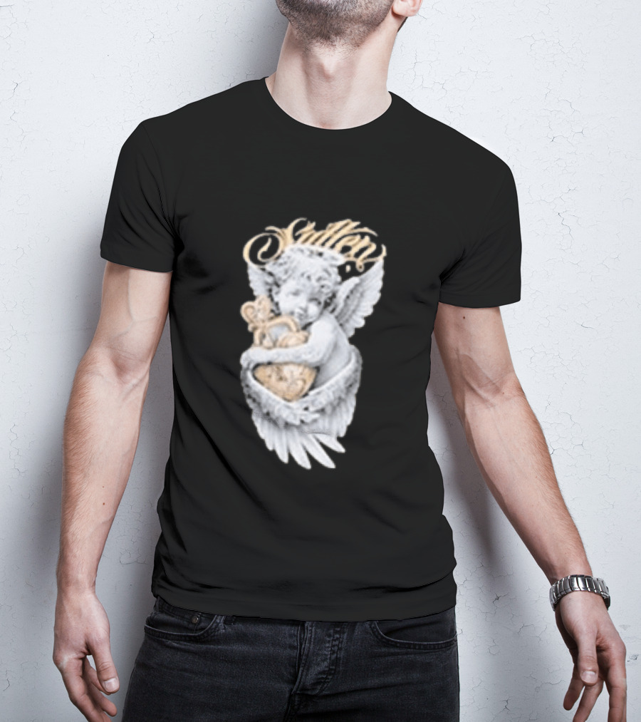 Sullen Heavenly Angel Embracing Heart T-Shirt