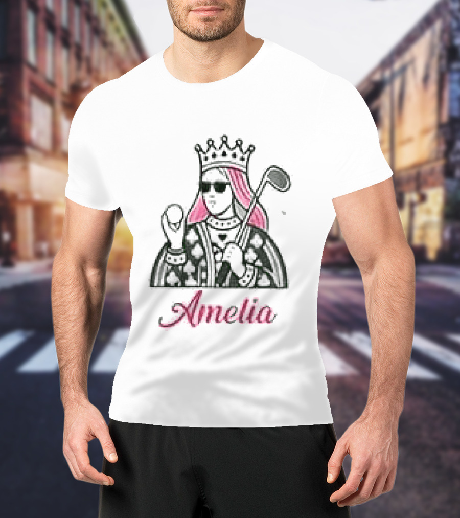 Amelia Queen Of Clubs Womens Golf With Pink Hair And Crown T-Shirt