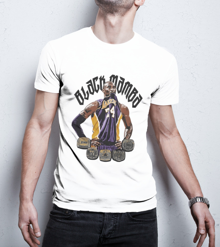 Black Mamba Kobe Bryant 24 Los Angeles Lakers NBA 5 Championship Rings T-Shirt