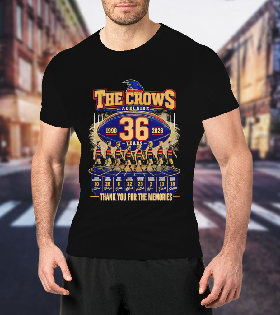 The Crows Adelaide 36 Years 1990 2026 Thank You For The Memories Players Signatures T-Shirt