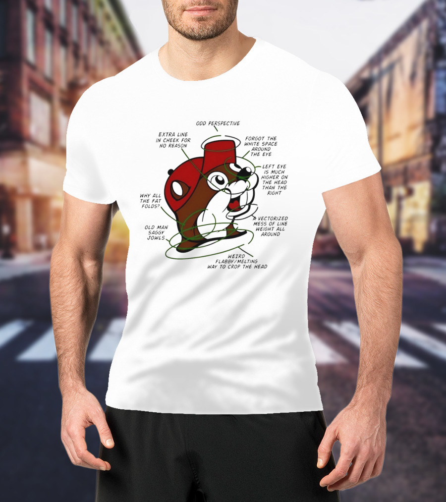 Buc Ee's Odd Perspective Extra Line Vectorized Mess Critique T-Shirt