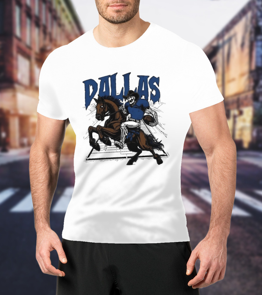 Dallas Cowboy Skeleton Riding Horse Playing Football T-Shirt