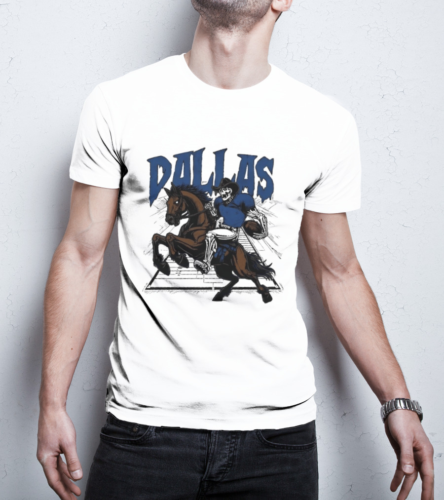 Dallas Cowboy Skeleton Riding Horse Playing Football T-Shirt