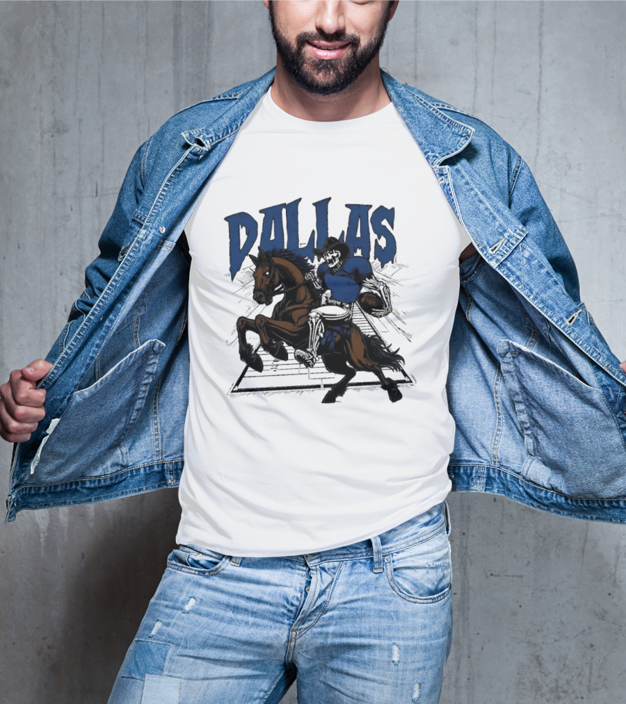 Dallas Cowboy Skeleton Riding Horse Playing Football T-Shirt