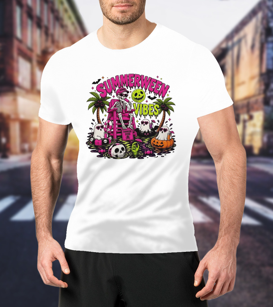 Summerween Vibes Halloween Skeleton Beach Party 2026 T-Shirt