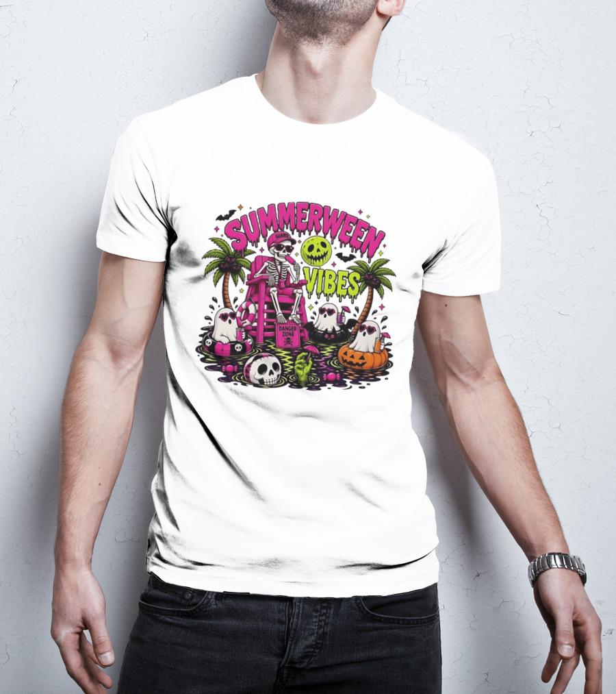 Summerween Vibes Halloween Skeleton Beach Party 2026 T-Shirt