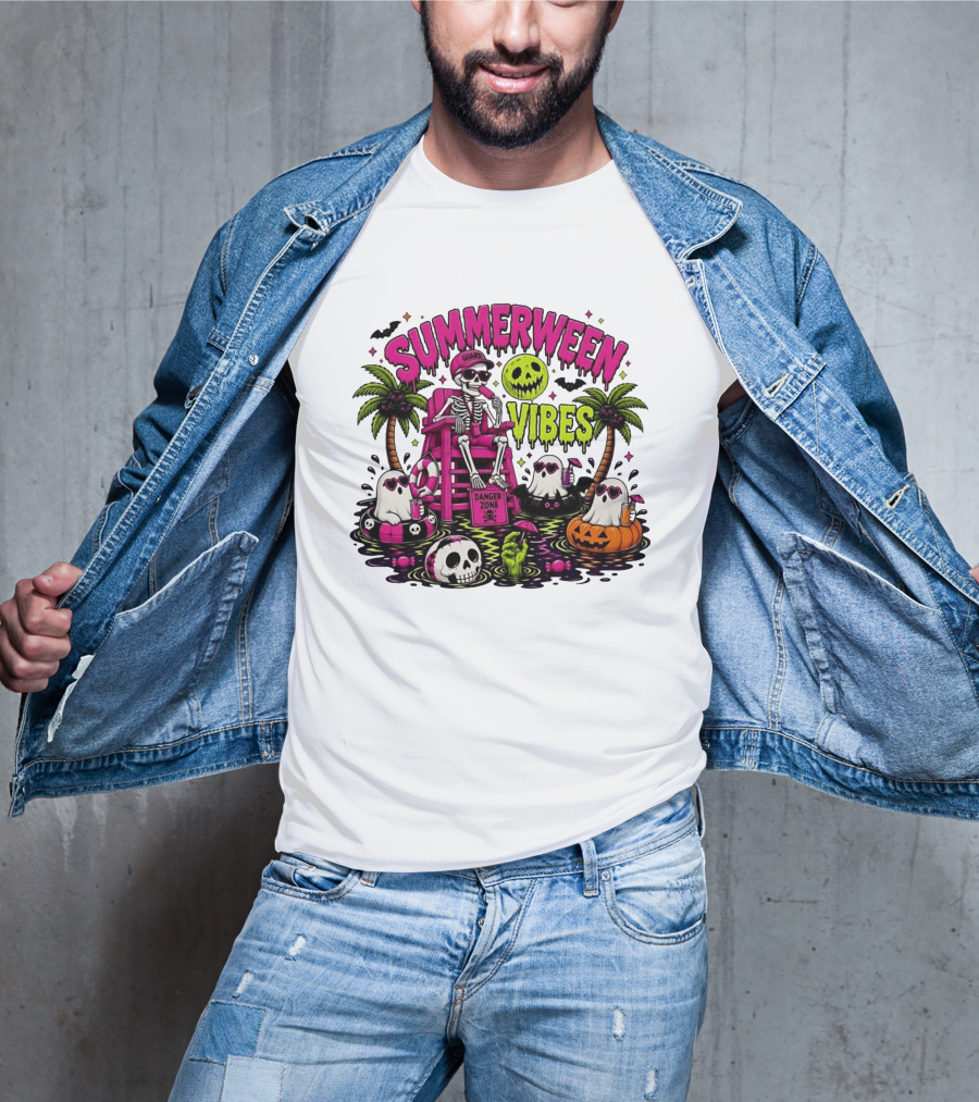 Summerween Vibes Halloween Skeleton Beach Party 2026 T-Shirt