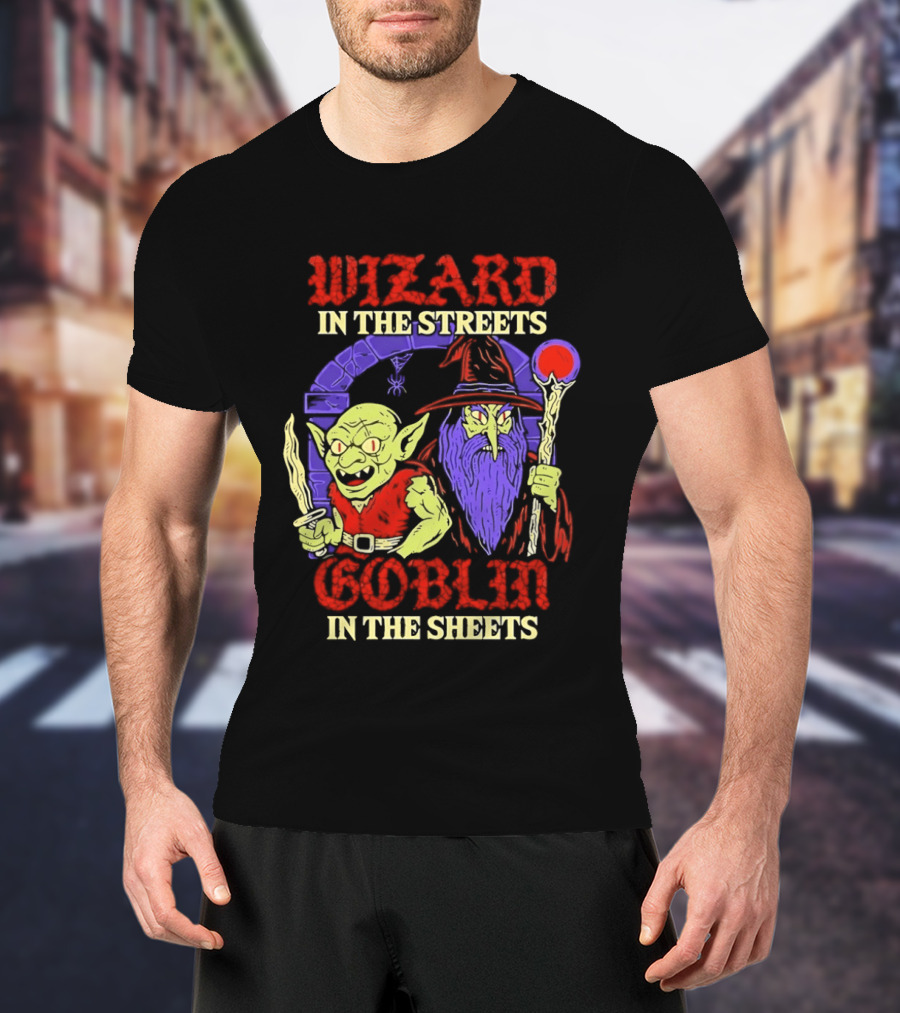 Wizard In The Streets Goblin In The Sheets Funny Fantasy Duo T-Shirt