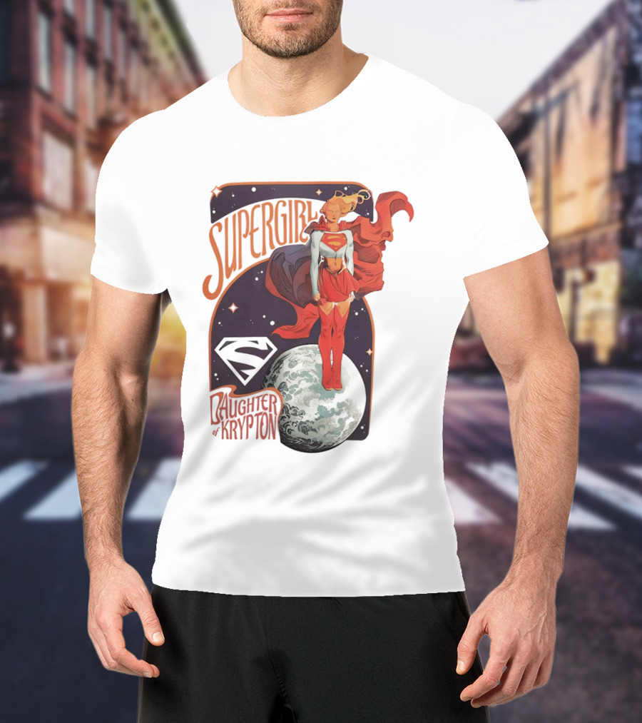 Supergirl Daughter Of Krypton DC Comic Style Superhero Logo Moon Scene T-Shirt