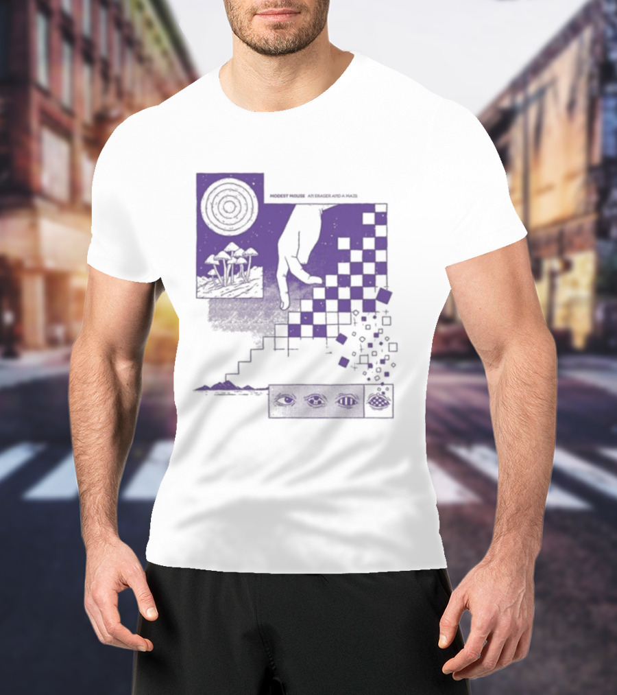 Modest Mouse An Eraser And A Maze Album Artwork Purple Checkerboard T-Shirt