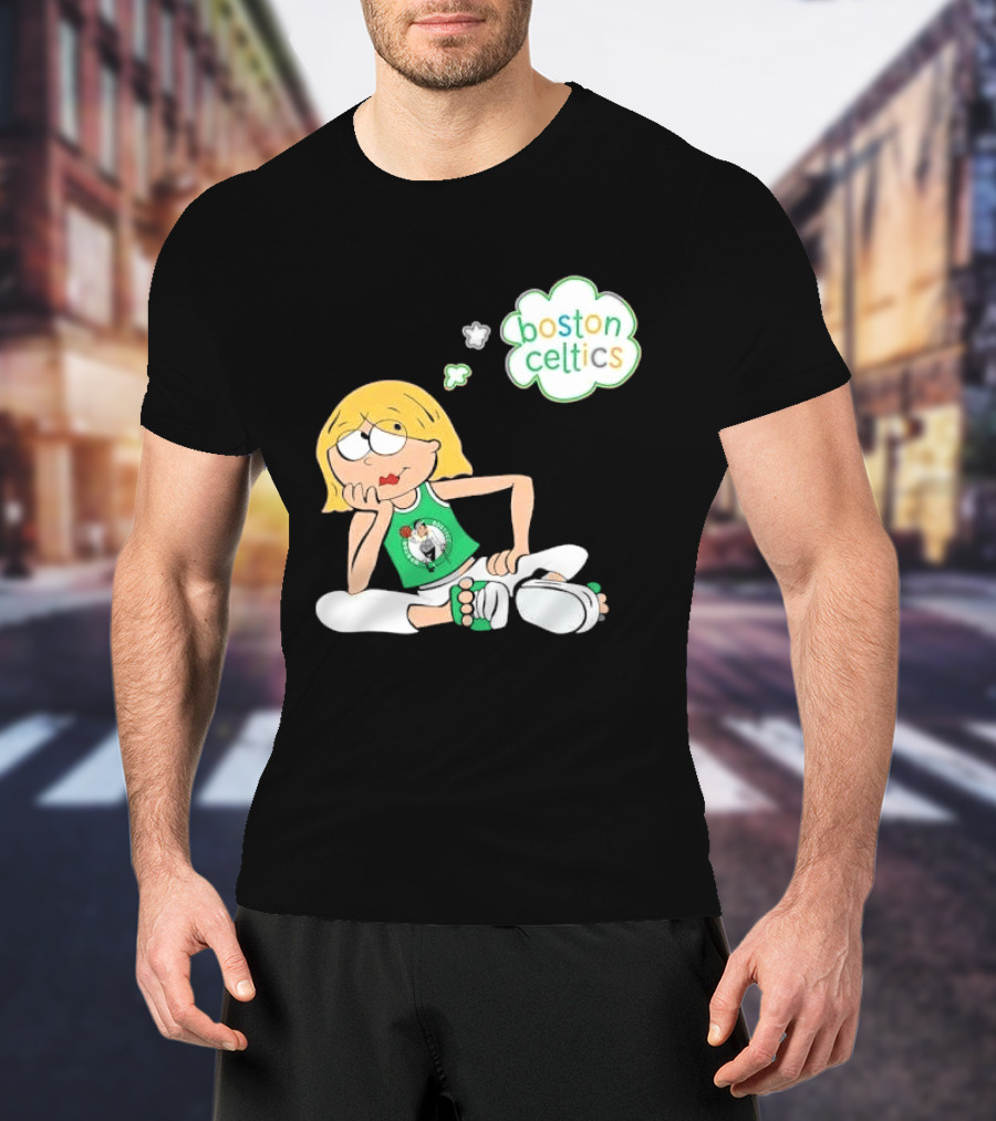 Boston Celtics NBA Cartoon Girl Sitting Thought Bubble T-Shirt