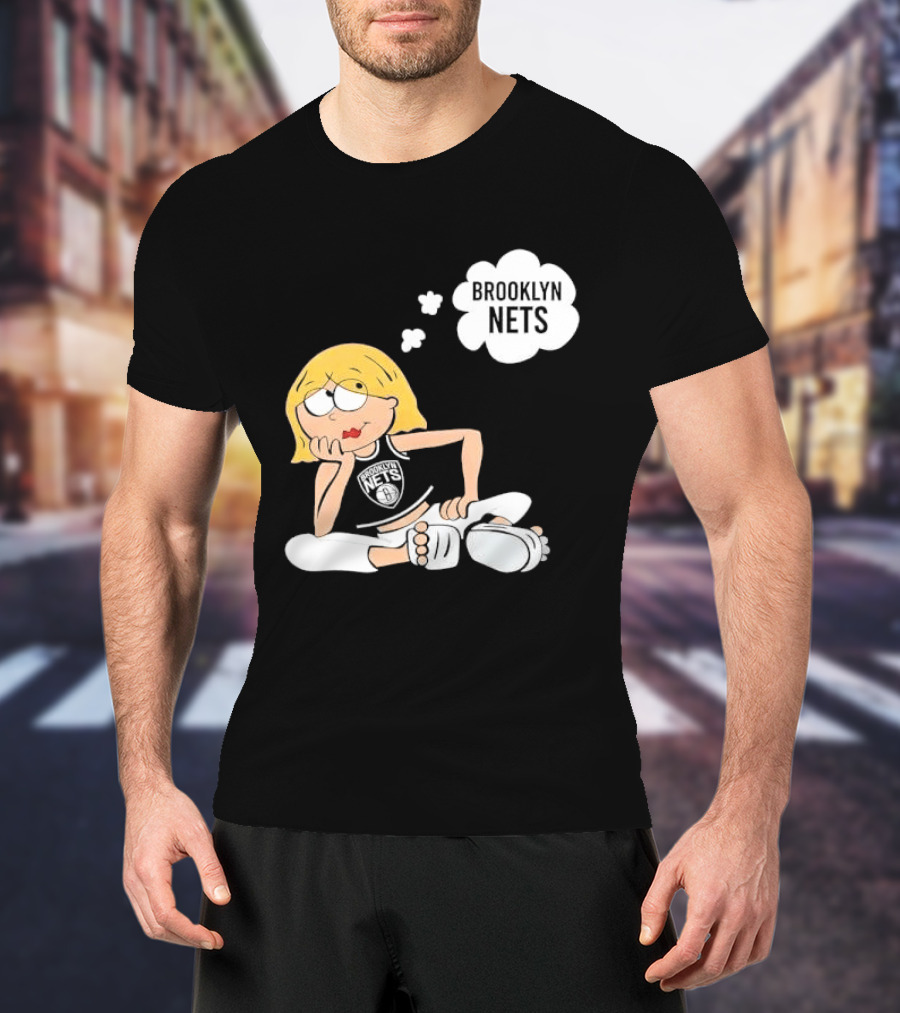 Brooklyn Nets Cartoon Girl With Glasses Thought Bubble NBA T-Shirt