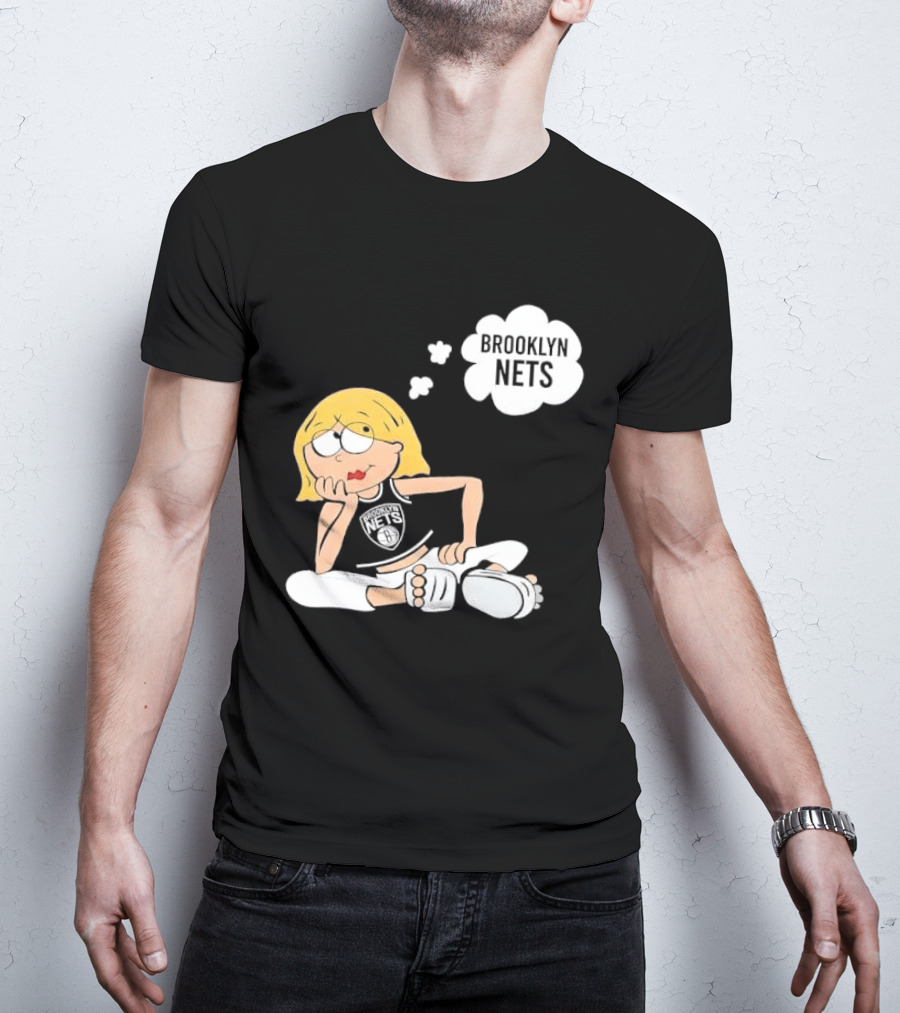 Brooklyn Nets Cartoon Girl With Glasses Thought Bubble NBA T-Shirt