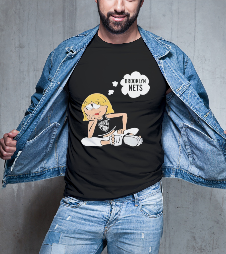 Brooklyn Nets Cartoon Girl With Glasses Thought Bubble NBA T-Shirt
