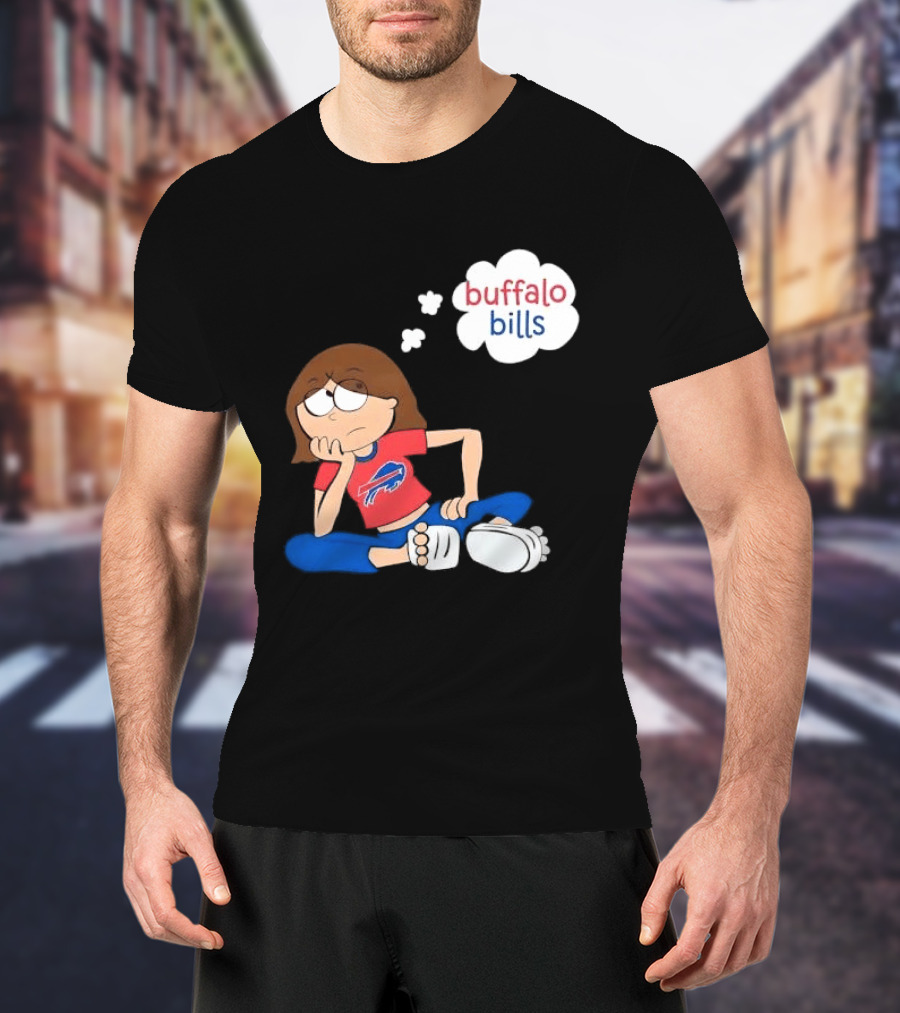 Buffalo Bills Cartoon Thoughtful Girl In Red And Blue Outfit T-Shirt