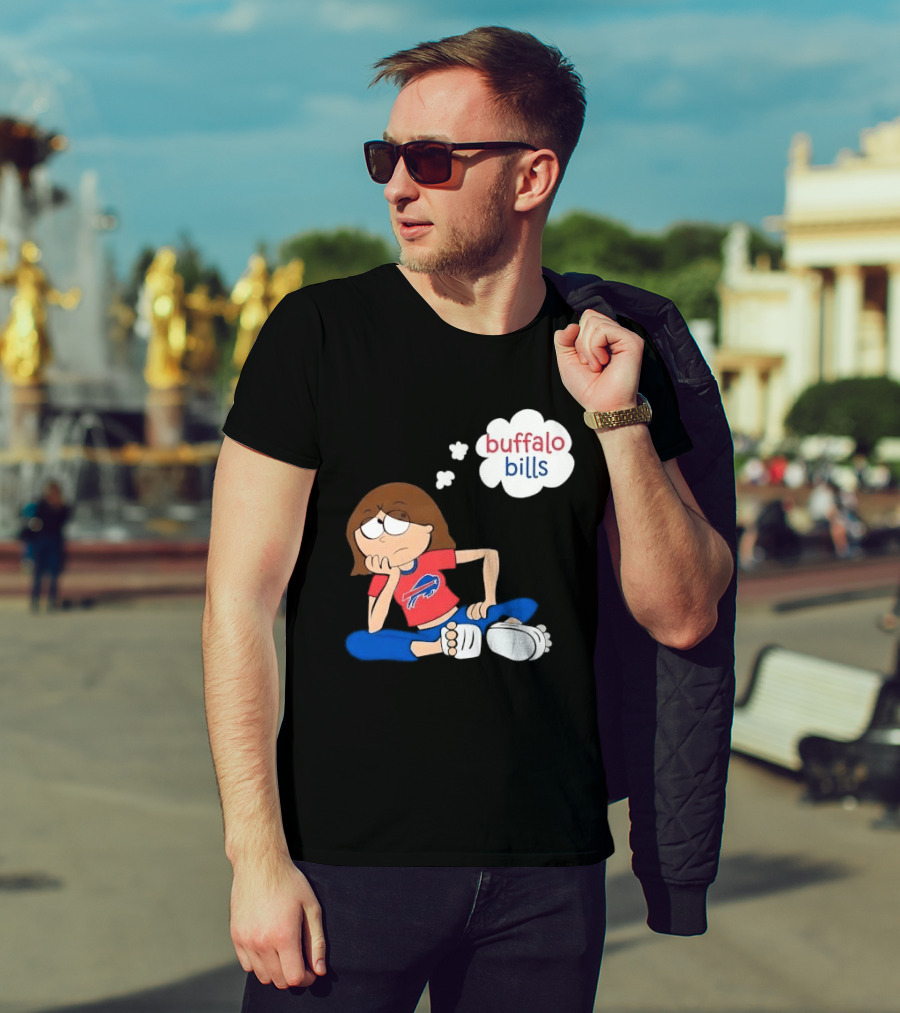 Buffalo Bills Cartoon Thoughtful Girl In Red And Blue Outfit T-Shirt