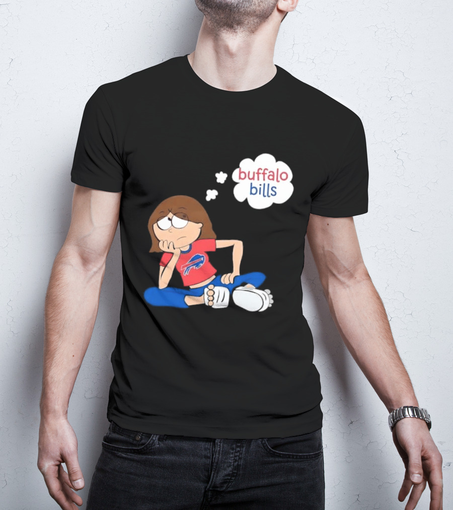 Buffalo Bills Cartoon Thoughtful Girl In Red And Blue Outfit T-Shirt
