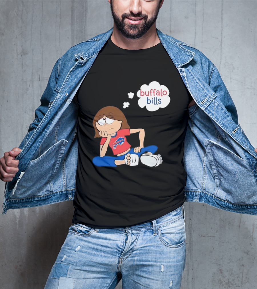 Buffalo Bills Cartoon Thoughtful Girl In Red And Blue Outfit T-Shirt