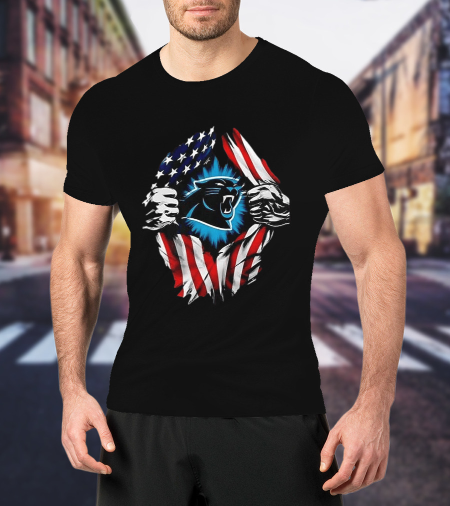 Carolina Panthers Super Man Skull Cap Backwards American Flag Panthers T-Shirt