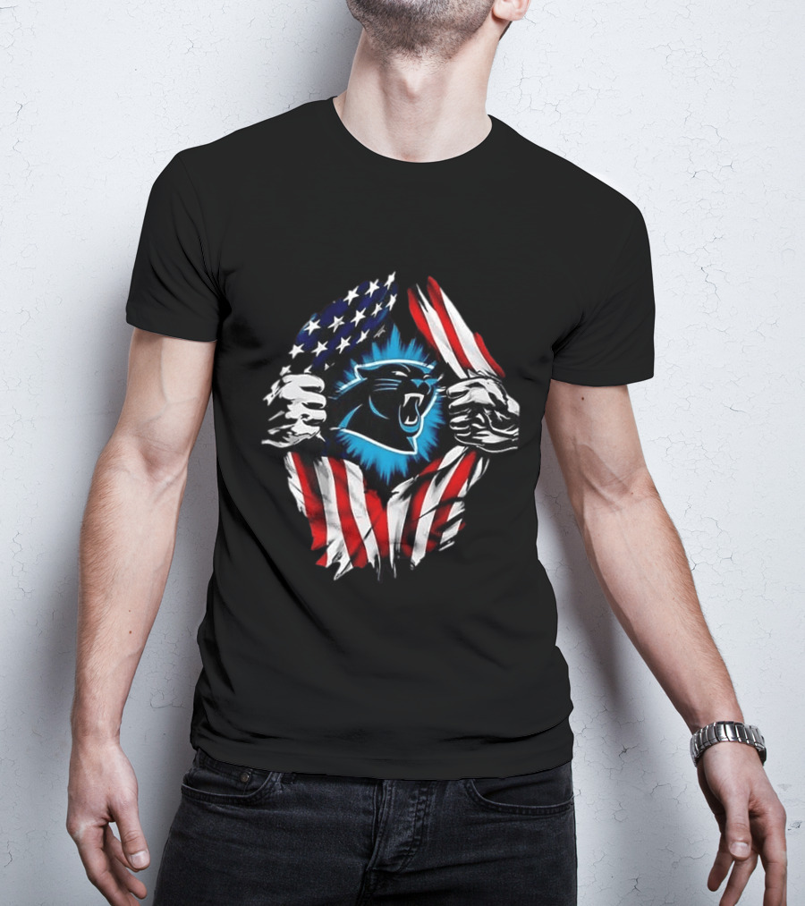 Carolina Panthers Super Man Skull Cap Backwards American Flag Panthers T-Shirt
