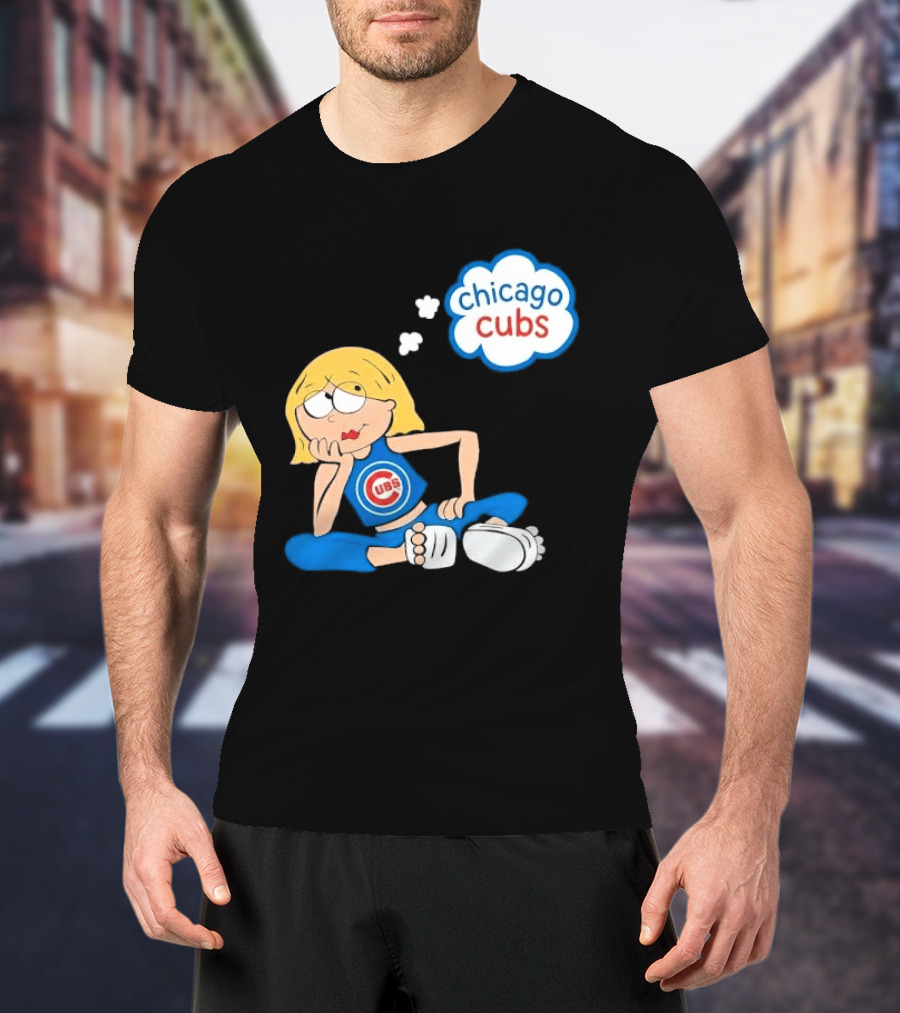 Chicago Cubs MLB Blonde Cartoon Girl Sitting Thought Bubble T-Shirt