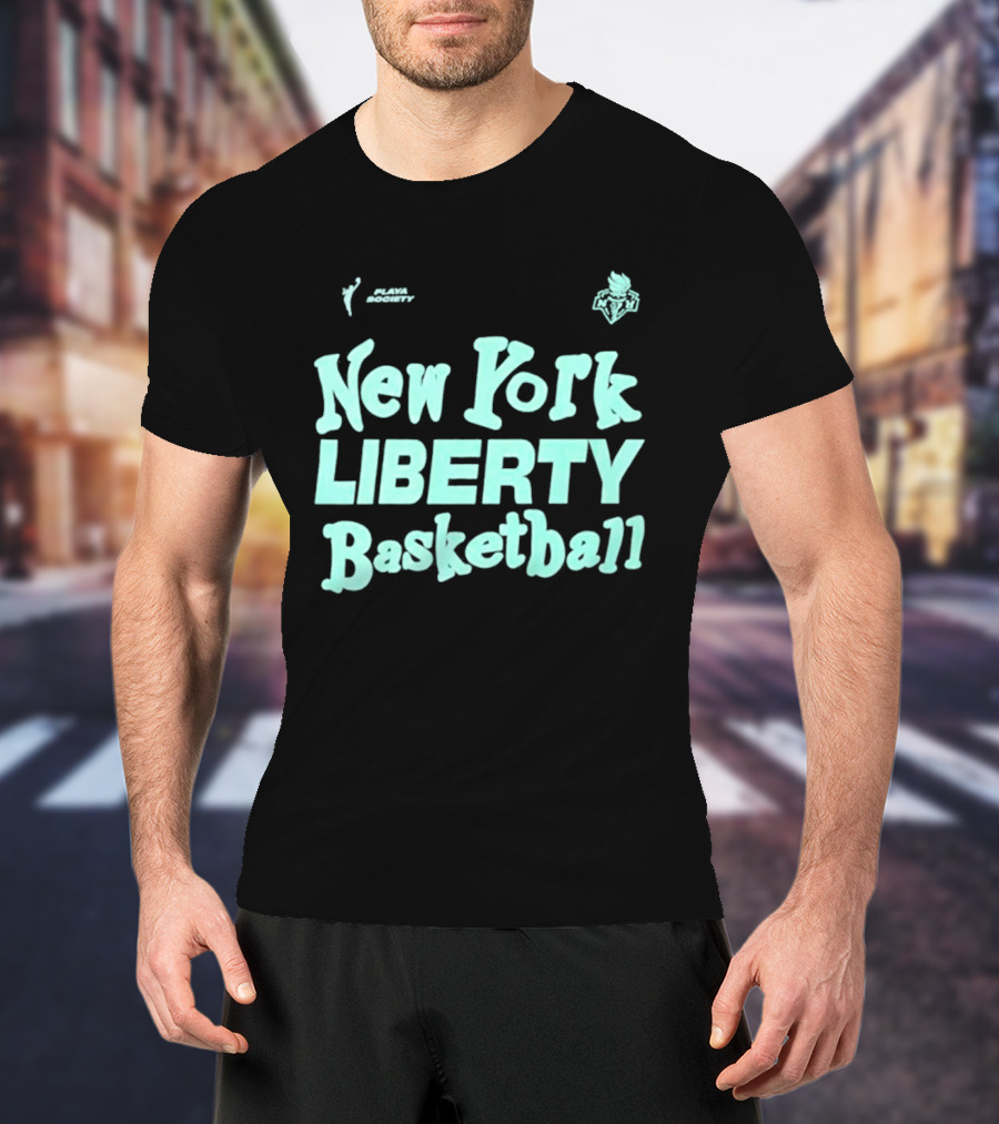 Jason Sudeikis Playa Society New York Liberty Basketball Wordmark T-Shirt