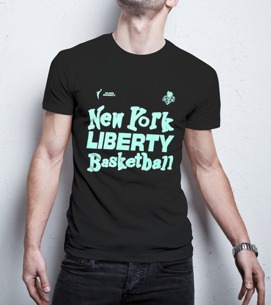 Jason Sudeikis Playa Society New York Liberty Basketball Wordmark T-Shirt