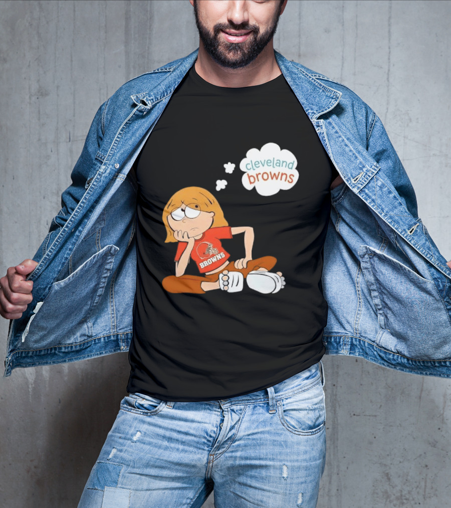 Cleveland Browns Cartoon Girl Sitting With Thought Bubble T-Shirt