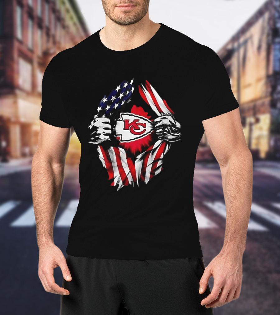 Kansas City Chiefs Superman American Flag Ripped T-Shirt