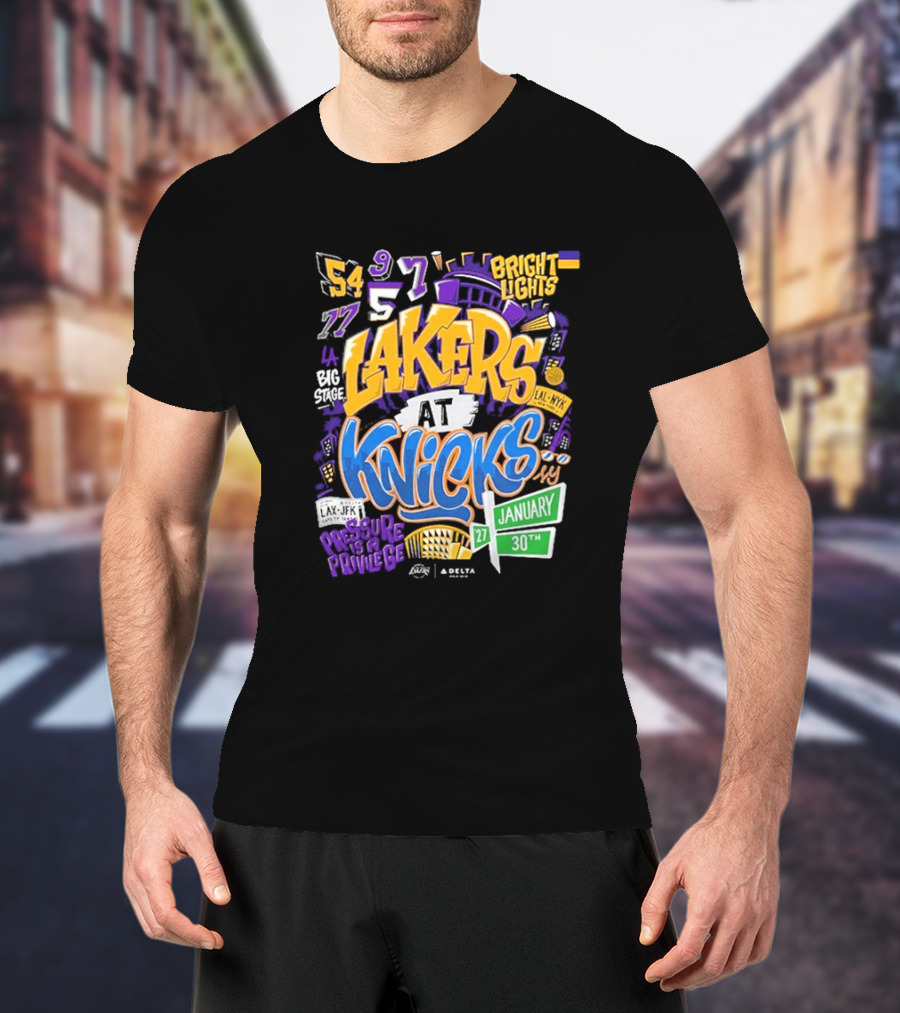 Lakers At Knicks Bright Lights New York January 27 30 2026 T-Shirt
