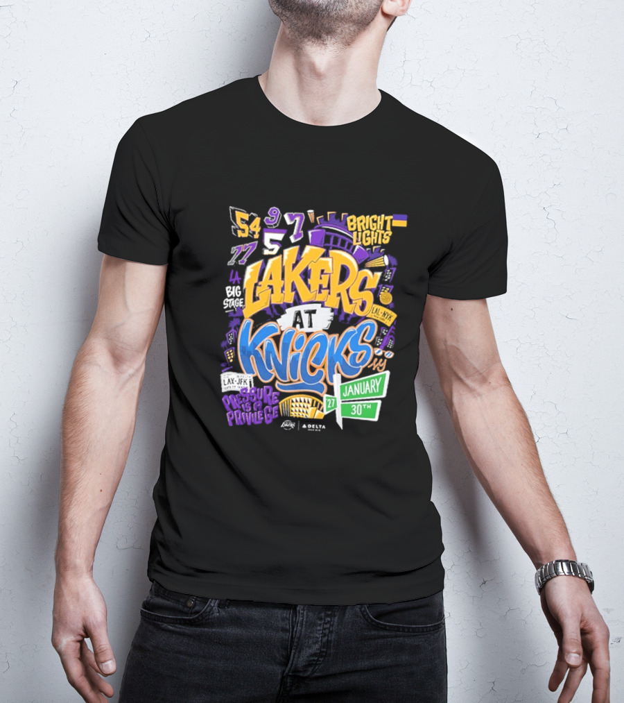Lakers At Knicks Bright Lights New York January 27 30 2026 T-Shirt