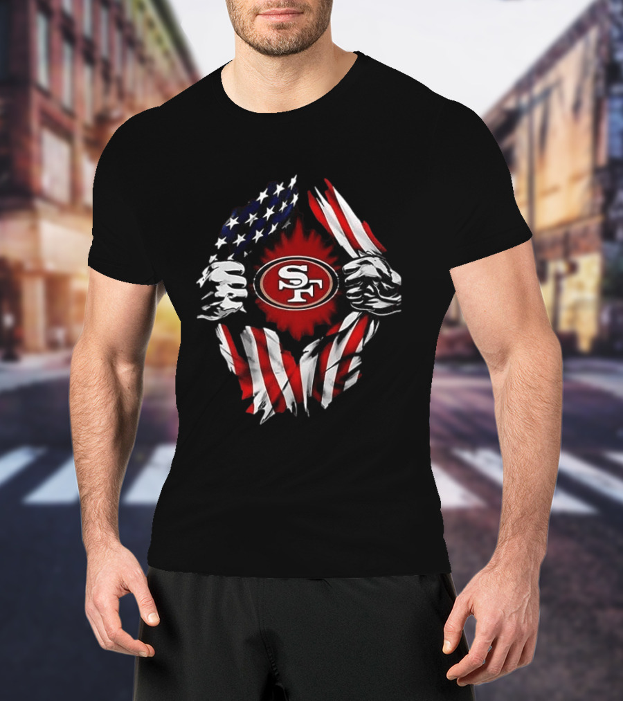 San Francisco 49ers Logo With American Flag And Superman Twist T-Shirt