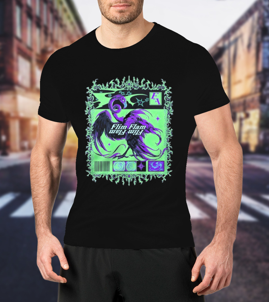 Flim Flam Flamingo Comic Cover Retro Art With Psychedelic Patterns And Barcode T-Shirt