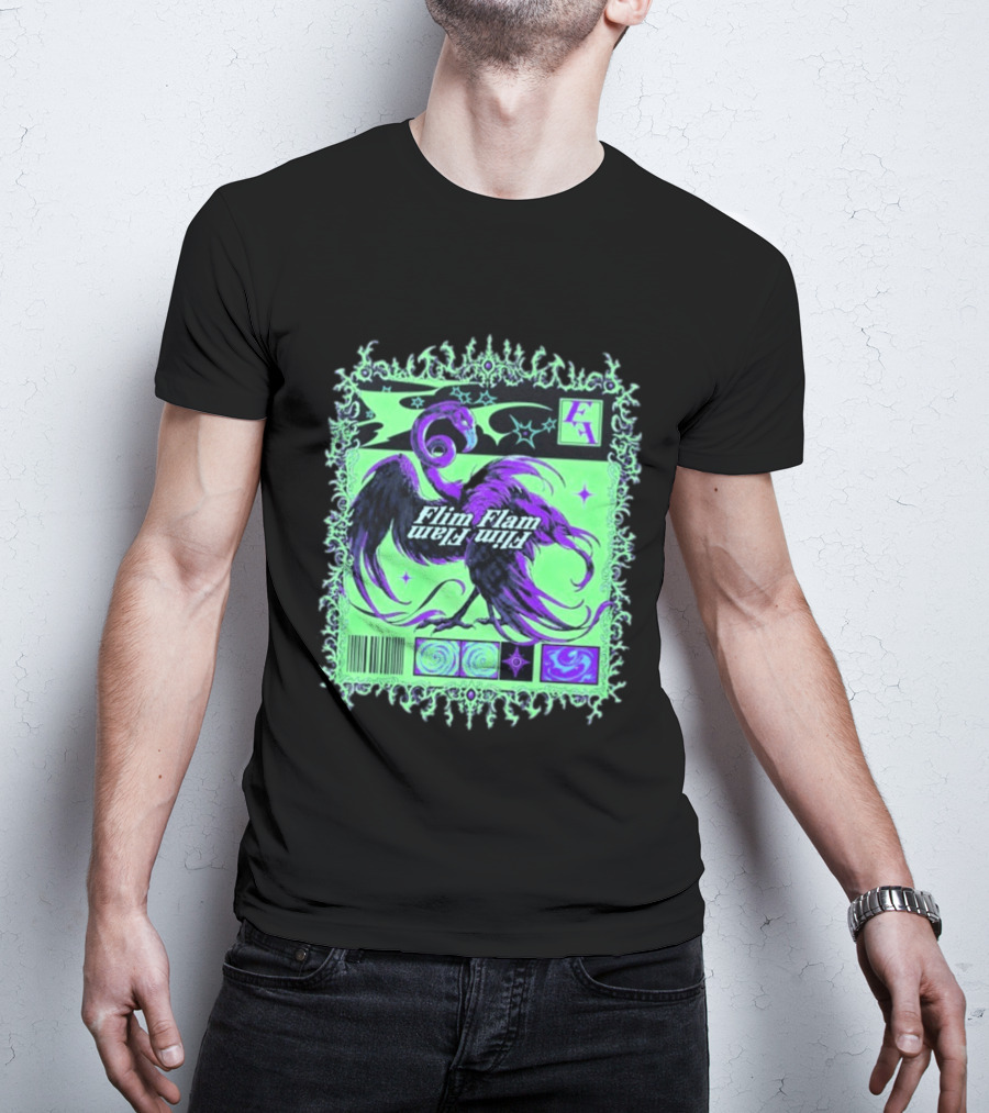 Flim Flam Flamingo Comic Cover Retro Art With Psychedelic Patterns And Barcode T-Shirt