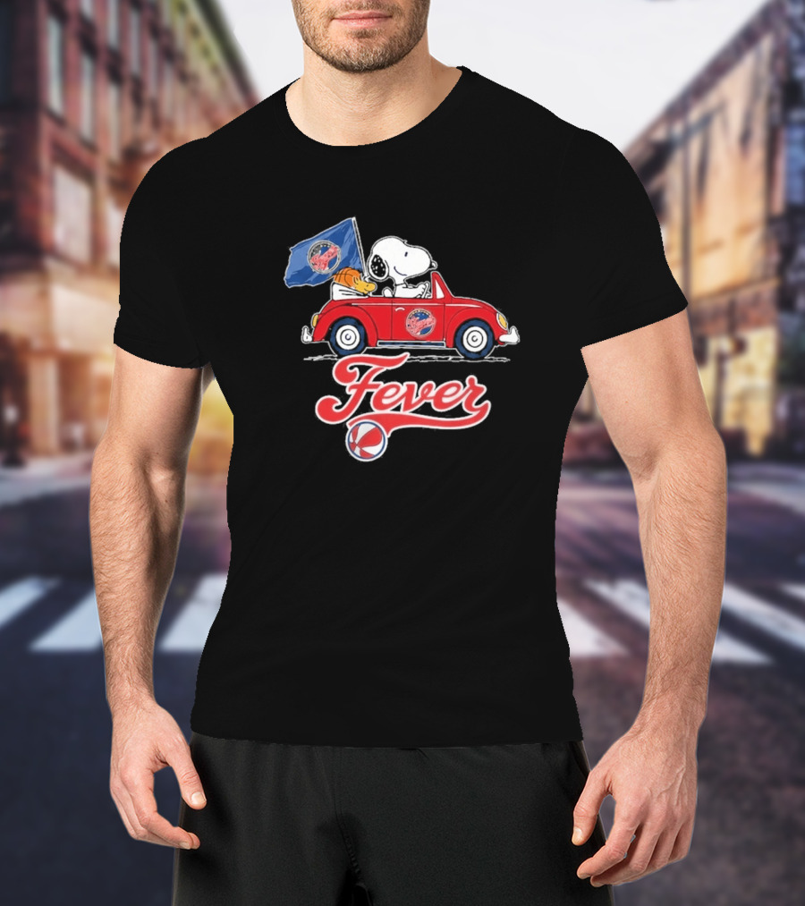 Snoopy Driving Red Car With Indiana Fever WNBA Basketball Logos T-Shirt