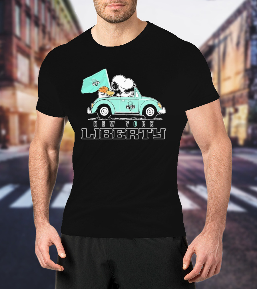 Snoopy Driving Car New York Liberty WNBA Basketball T-Shirt