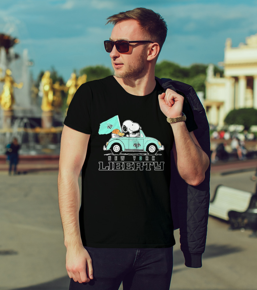 Snoopy Driving Car New York Liberty WNBA Basketball T-Shirt