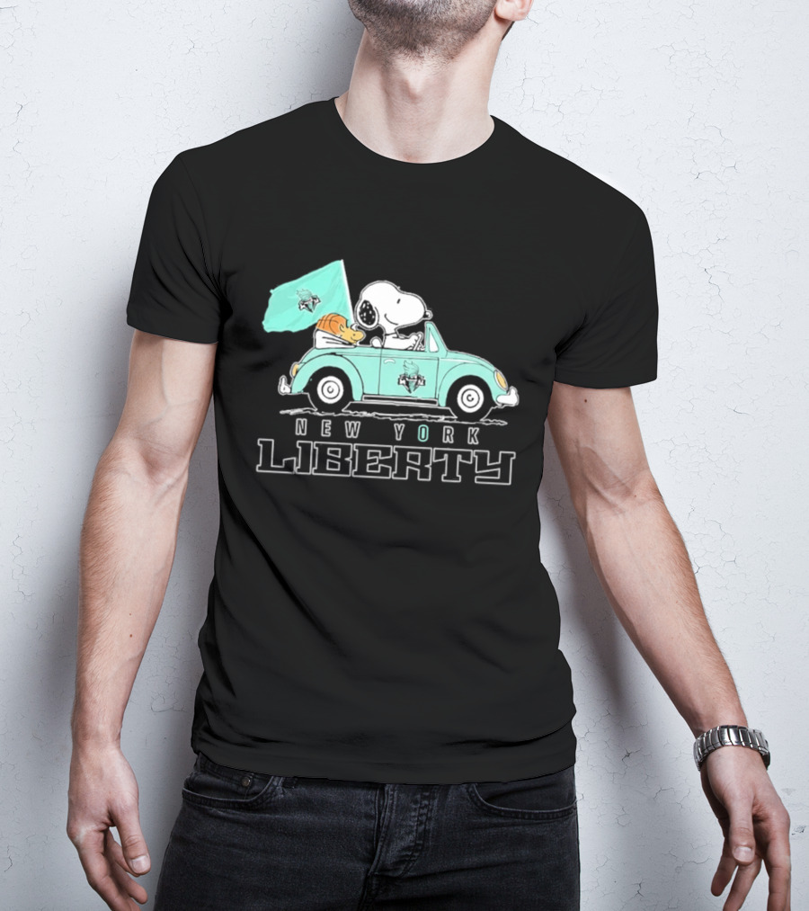 Snoopy Driving Car New York Liberty WNBA Basketball T-Shirt
