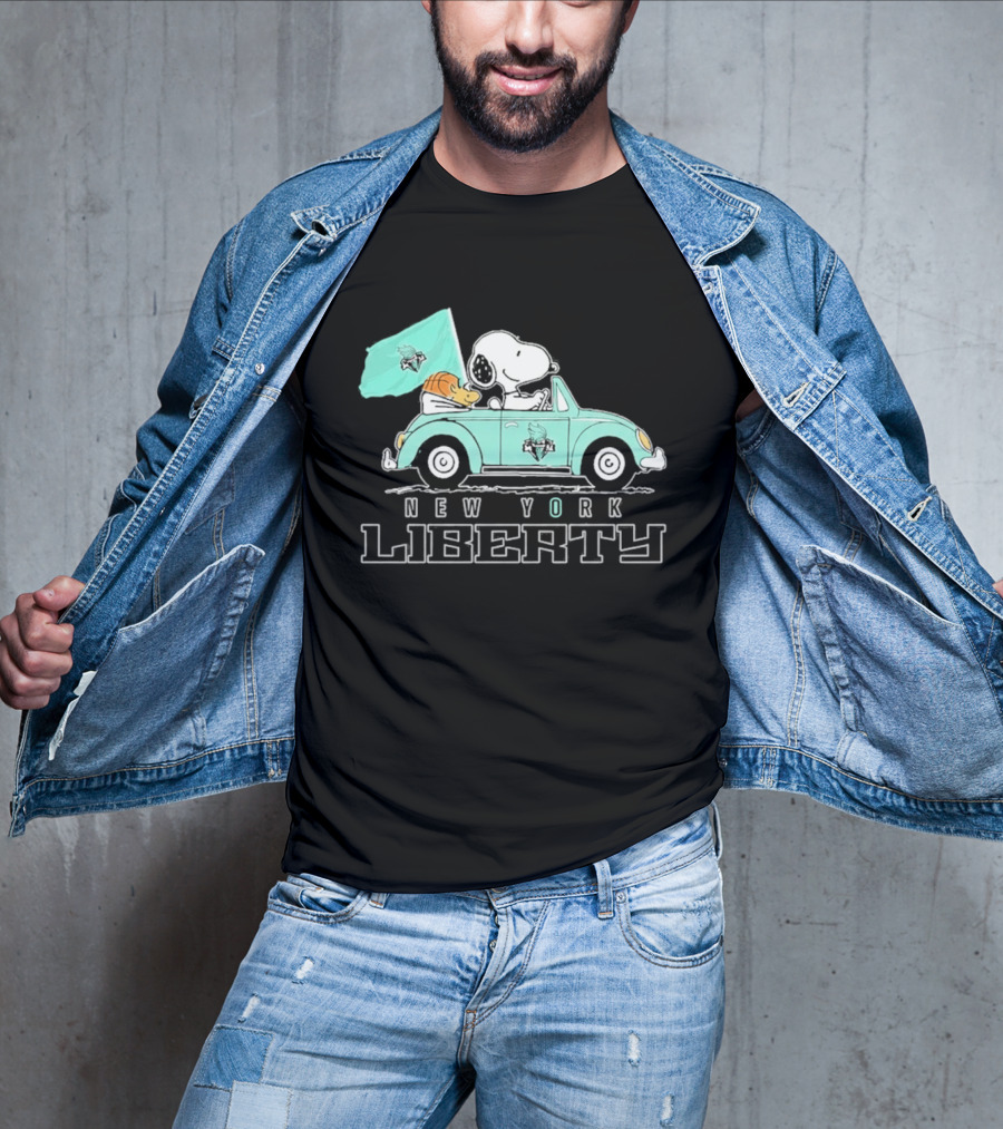 Snoopy Driving Car New York Liberty WNBA Basketball T-Shirt
