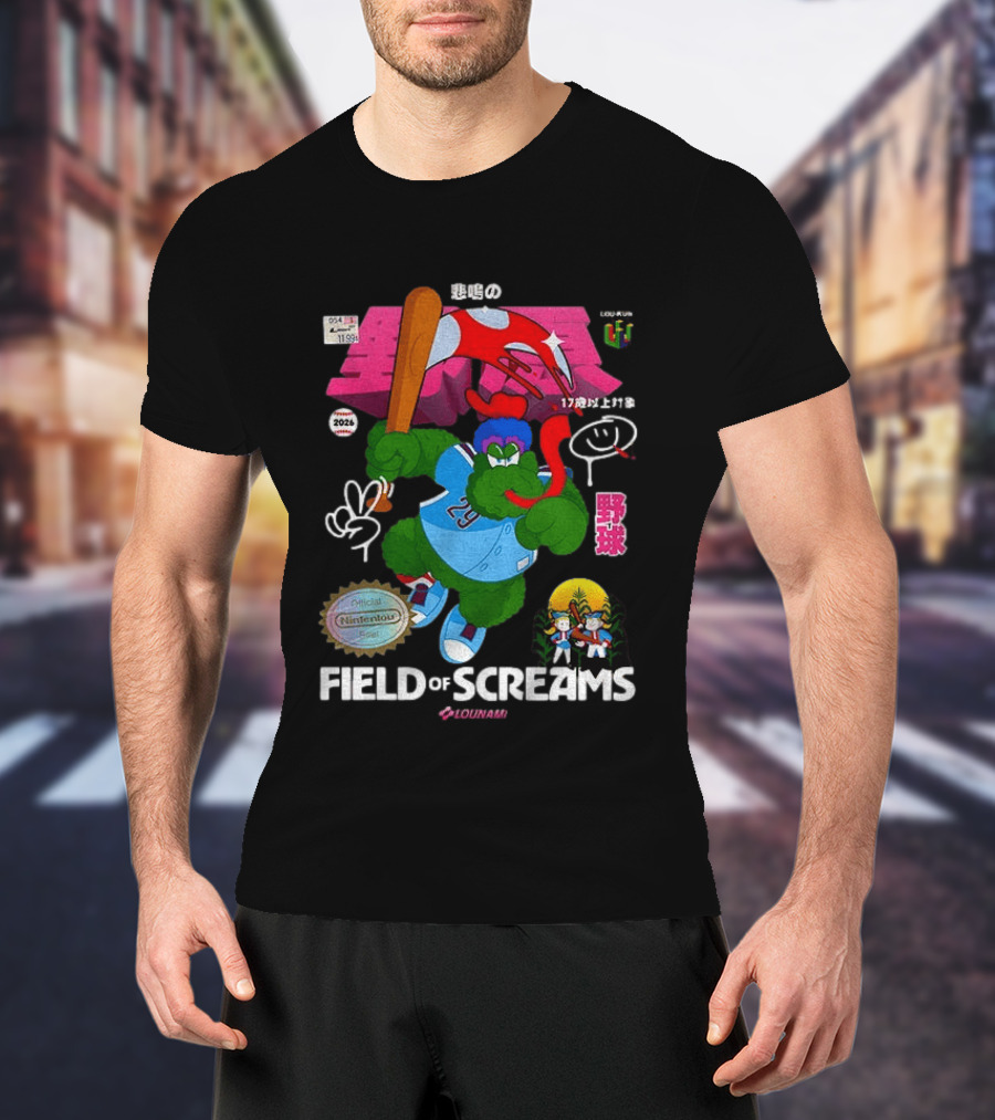 MLB 2026 Phillies Vs Twins Field Of Screams Featuring Konami Nintendo Baseball T-Shirt