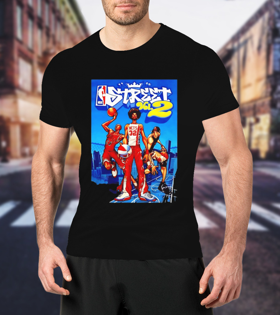 NBA Street Vol 2 Nets 32 Cartoon Players Basketball Game T-Shirt