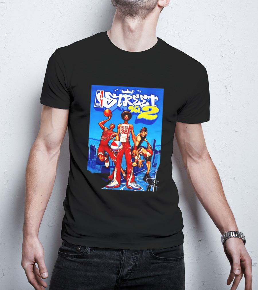 NBA Street Vol 2 Nets 32 Cartoon Players Basketball Game T-Shirt