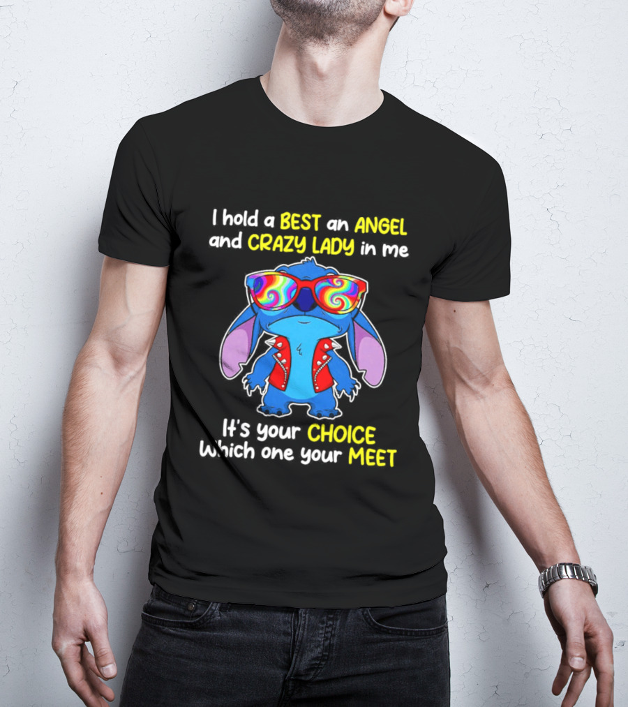 Stitch Disney Best Angel Crazy Lady Choice Meet T-Shirt