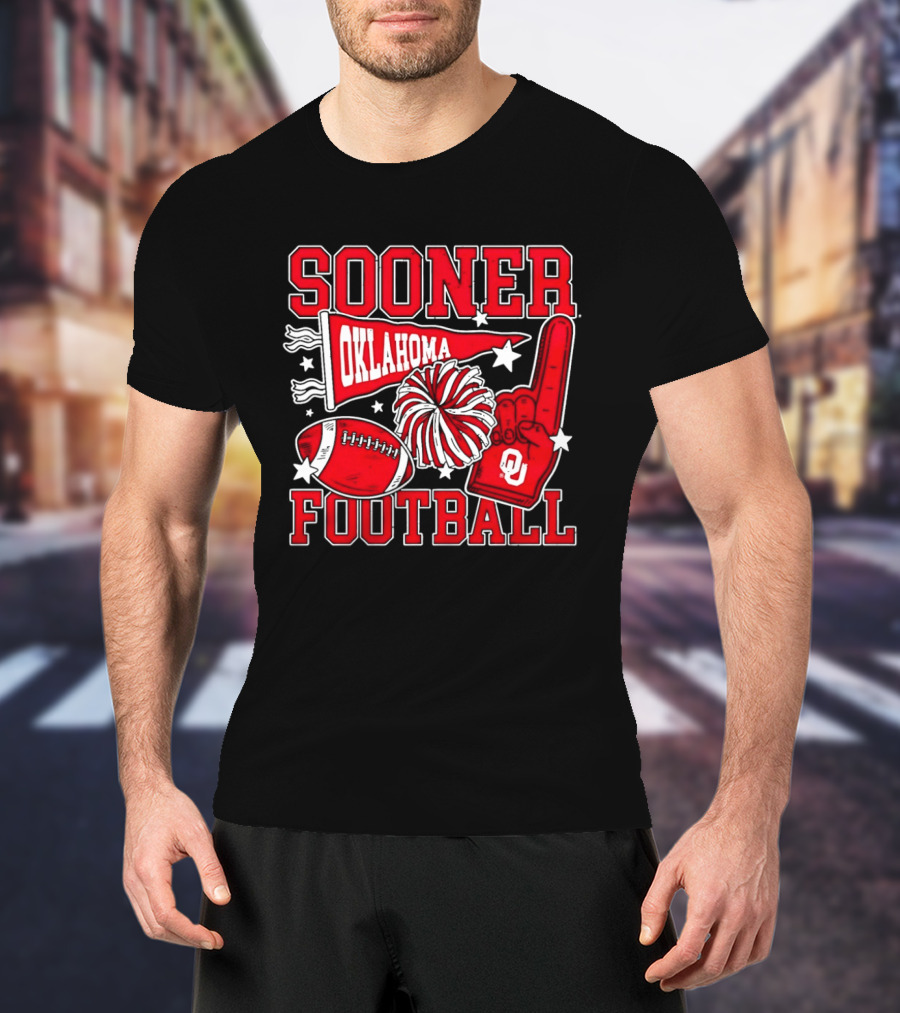Oklahoma Sooners Football Sooner OU Pom Pom Foam Finger Pennant T-Shirt