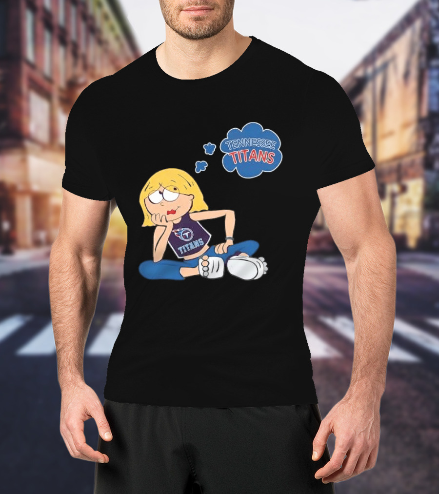 Tennessee Titans Blonde Cartoon Girl Sitting Thinking Thought Bubble Titans T-Shirt