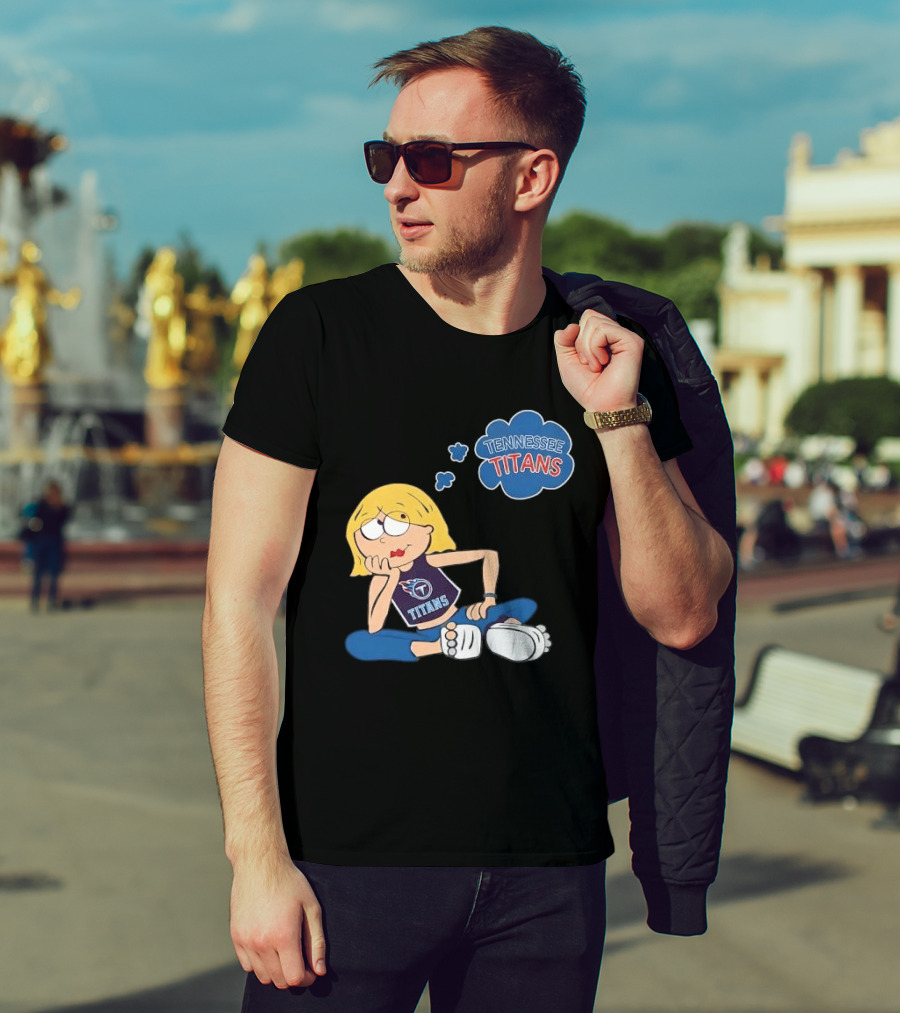 Tennessee Titans Blonde Cartoon Girl Sitting Thinking Thought Bubble Titans T-Shirt