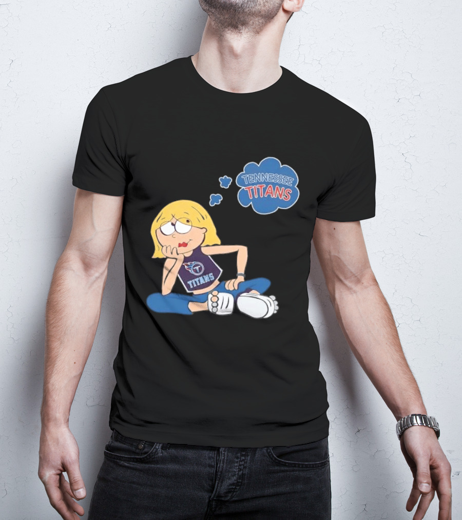 Tennessee Titans Blonde Cartoon Girl Sitting Thinking Thought Bubble Titans T-Shirt