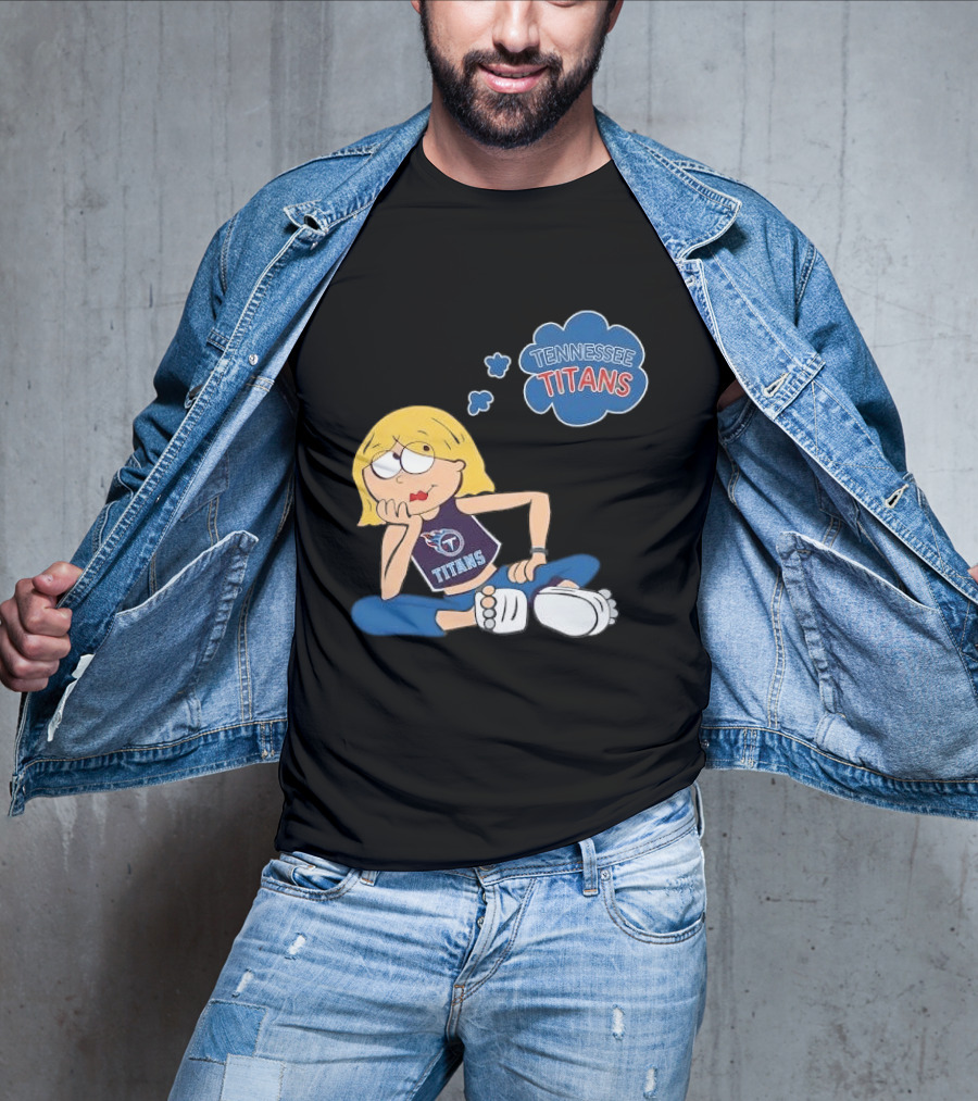 Tennessee Titans Blonde Cartoon Girl Sitting Thinking Thought Bubble Titans T-Shirt